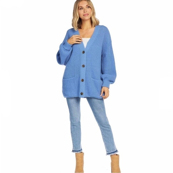 Mud Pie Shelton Oversized Blue Cardigan Sweater NWT - Picture 3 of 4